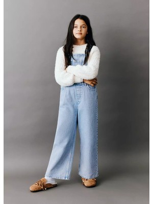 Mango Işlemeli Denim Bahçıvan Pantolon
