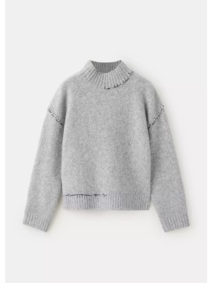 MANGO Kids Şeritli huni yaka kazak