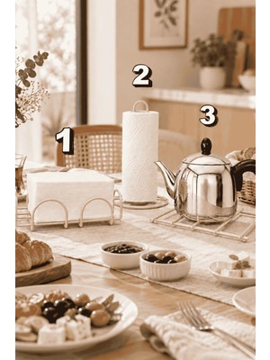 Edora Home 3'lü Bej Nihale Peçetelik Havluluk Seti Siyah Rengi Paslanmaz Çelik Mutfak Servis Sunum Takım