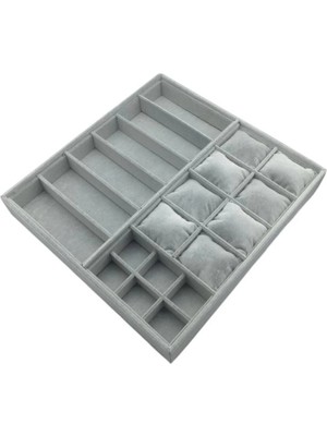 Maison Luré Ahşap Yüzük ve Takı Standı, Süet Gri Kaplama, 36-38CM Makyaj & Takı Organizeri