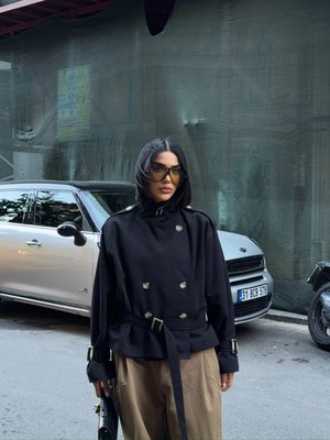 Ayessa Morliva Yeni Sezon Boyfriend Kalıp Su Itici Özellikli Astarlı Trençkot