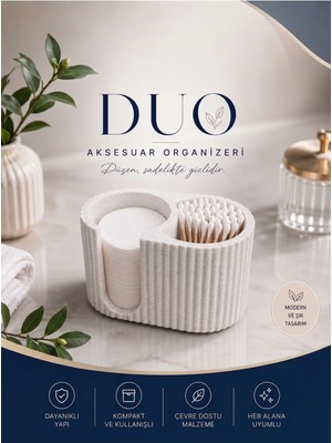 Maison Luré Mermer Desenli Pamukluk Q-Tip Kulak Çubuğu Organizeri Banyo ve Makyaj Düzenleyici