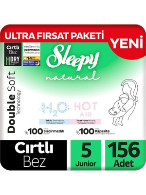 Sleepy Natural Double Soft Ultra Fırsat Paketi Bebek Bezi 5 Numara Junior 156 Adet