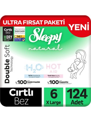 Sleepy Natural Double Soft Ultra Fırsat Paketi Bebek Bezi 6 Numara Xlarge 124 Adet