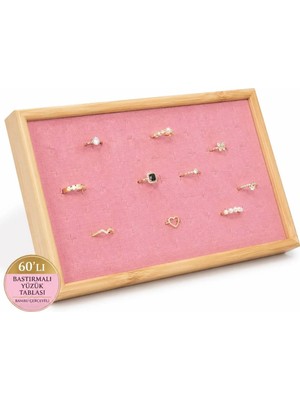 Maison Luré 60’lı Bastırmalı Yüzük Tablası, Bambu Çerçeve, Pembe Kadife, 20X30CM
