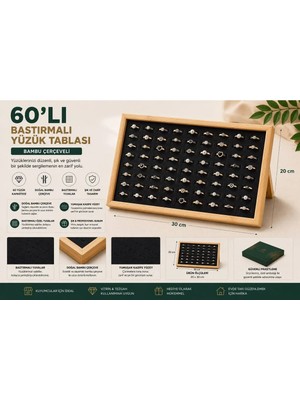 Maison Luré 60’lı Bastırmalı Yüzük Tablası Bambu Çerçeveli Siyah Kadife 20X30CM