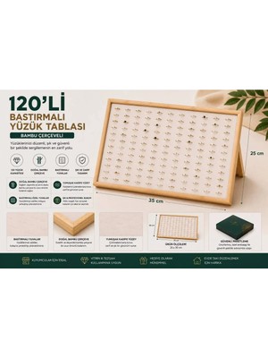 Maison Luré 120'LI Bastırmalı Yüzük Tablası, Bambu Çerçeveli, Ekru Kadife 25X35CM