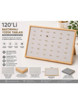 Maison Luré 120’LI Bastırmalı Yüzük Tablası, Bambu Çerçeveli, Açık Gri, 25X35CM 25X35 cm 120 Adet