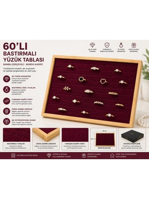 Maison Luré Bambu Çerçeveli 60’lı Yüzük Tablası, Bordo Kadife, 20X30CM Makyaj & Takı Organizeri