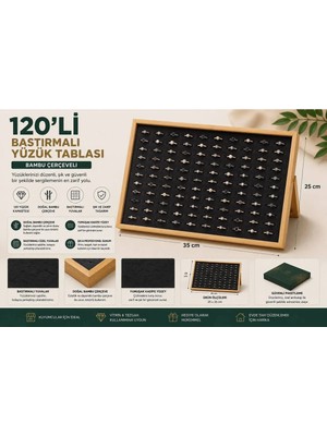 Maison Luré 120'LI Bastırmalı Yüzük Tablası, Bambu Çerçeveli, Siyah Kadife 25X35CM 120 Adet