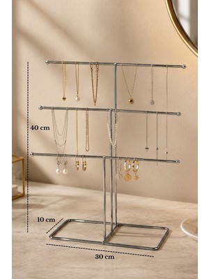 Edora Home Parlak Silver 6 Kollu Metal Takı Standı - Kolye, Küpe, Bileklik Düzenleyici Masaüstü Takı Organizeri