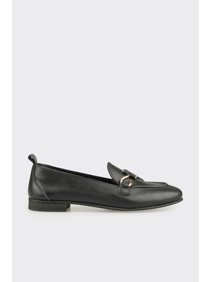Elle Siyah Deri Kadın Loafer