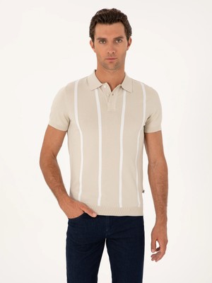Cacharel Beige Slim Fit Polo Collar Knit T-Shirt