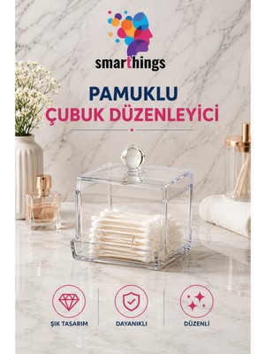 Maison Luré Şeffaf Akrilik Pamuklu Çubuk Organizeri Kapaklı Saklama Kutusu Makyaj & Takı Organizeri