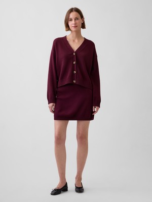 Gap Kadın Bordo 100% Pamuk Mini Triko Şort Etek