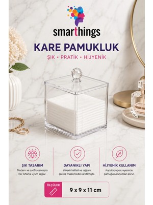 Maison Luré Şeffaf Kapaklı Kare Makyaj Pamuğu Organizeri 9X9X11 cm Makyaj & Takı Organizeri