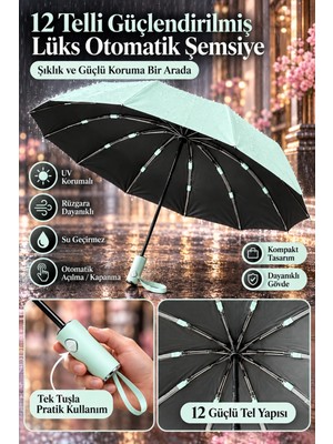 Lucky Love 12 Telli Güçlendirilmiş Lüks Otomatik Şemsiye Uv Korumalı Rüzgara Dayanıklı Su Geçirmez