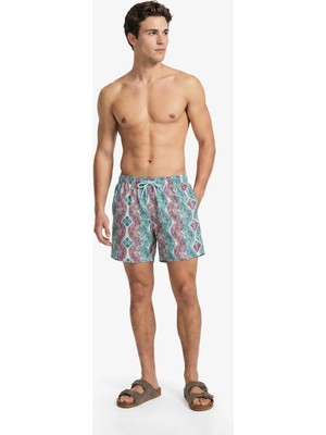 Nautica Men's Blue Regular Fit Patterned Swim Shorts