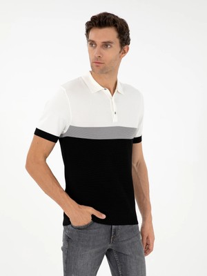 Cacharel Black Slim Fit Polo Collar Linen Blend Knit T-Shirt