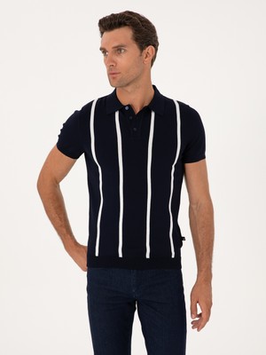 Cacharel Navy Slim Fit Polo Collar Knit T-Shirt
