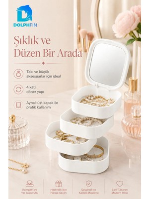 Maison Luré Ayna, 4 Katlı Kare Makyaj ve Kozmetik Organizer, Banyo Düzenleyici Makyaj & Takı