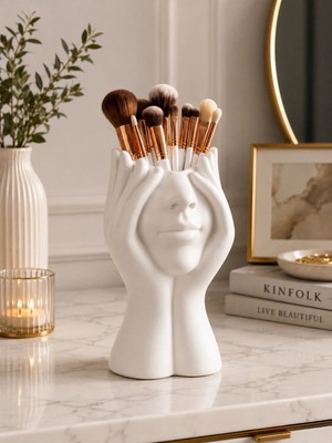 Maison Luré Yüz Figürlü Makyaj Fırçası Düzenleyici, Modern Kozmetik Organizer Makyaj & Takı
