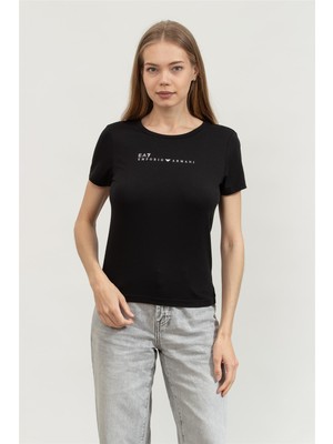 Ea7 Kadın Bisiklet Yaka T-Shirt Siyah