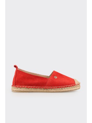 Elle Kırmızı Deri Kadın Espadril