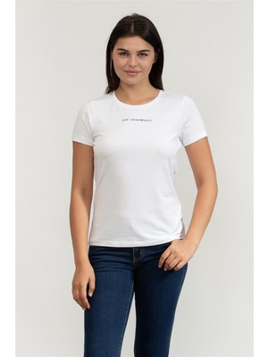 Ea7 Kadın Bisiklet Yaka T-Shirt Beyaz