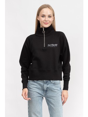 Karl Lagerfeld Signature Kadın Fermuarlı Sweatshirt Siyah