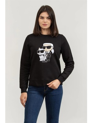 Karl Lagerfeld Ikonik Kadın Bisiklet Yaka Sweatshirt Siyah