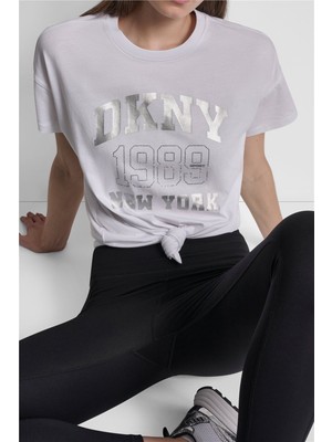 Dkny Kadın Dkny Ny 1989 Rhinest Bisiklet Yaka T-Shirt Beyaz