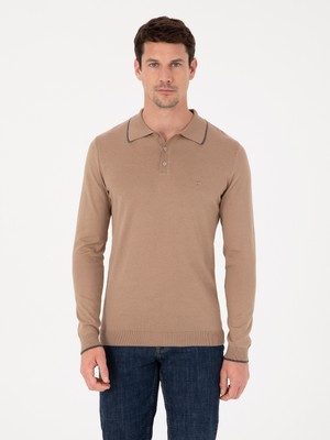 Cacharel Camel Slim Fit Pamuk Karışımlı Polo Yaka Triko Kazak