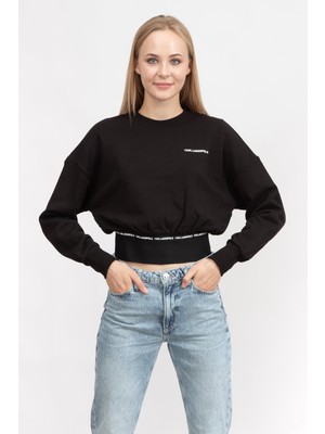 Karl Lagerfeld Branded Kadın Bisiklet Yaka Sweatshirt Siyah