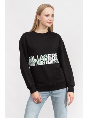 Karl Lagerfeld Logo Kadın Bisiklet Yaka Sweatshirt Siyah