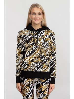 Versace Jeans Couture Mix Kadın Kapüşonlu Sweatshirt Siyah
