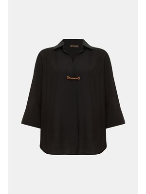 Vakko Siyah Polo Yaka Bluz