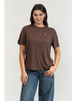 Ea7 Kadın Bisiklet Yaka T-Shirt Kahverengi