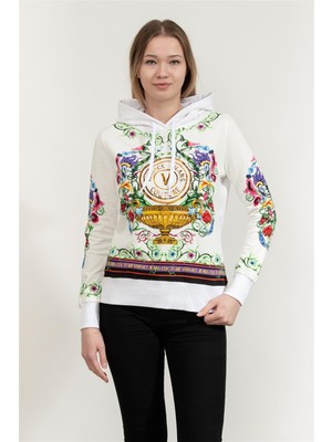 Versace Jeans Couture Kadın Kapüşonlu Sweatshirt Beyaz
