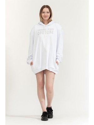 Versace Jeans Couture Kadın Kapüşonlu Sweatshirt Beyaz