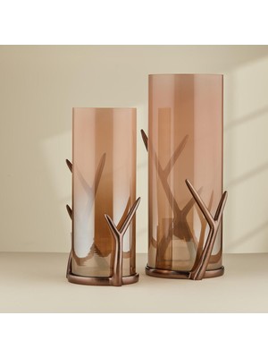 Cornella Gınger Saten Bronz Ayaklı Cam Vazo Büyük Ağız:15 cm x Boy:40 cm