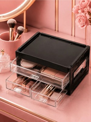 Maison Luré Siyah Çok Amaçlı 3 Çekmeceli Organizer, Makyaj ve Masaüstü Düzenleyici