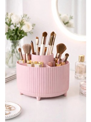 Maison Luré Çok Bölmeli 360 Derece Dönebilen Makyaj Fırçası Organizeri Pembe Makyaj & Takı