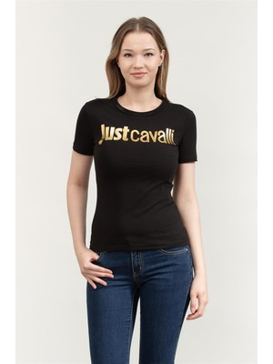 Just Cavallı Just Cavalli Kadın Bisiklet Yaka T-Shirt Siyah