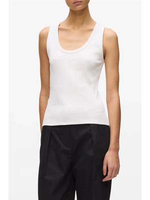 Karl Lagerfeld Essential Logo Commercial Tank Kadın Kolsuz T-Shirt Beyaz