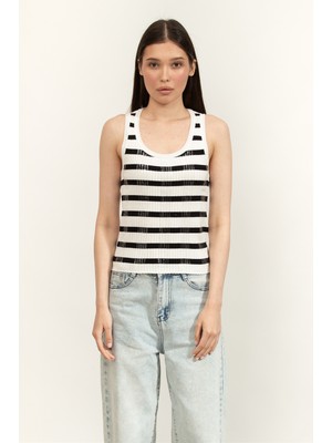 Dkny Clear Sequin Stripe Kadın Askılı Bluz Siyah
