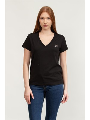 Karl Lagerfeld Kadın Bisiklet Yaka T-Shirt Siyah