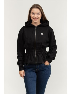 Karl Lagerfeld Ikon Patch Cinched Kadın Fermuarlı Sweatshirt Siyah