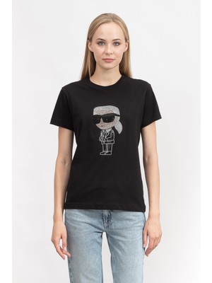 Karl Lagerfeld Kadın Bisiklet Yaka T-Shirt Siyah