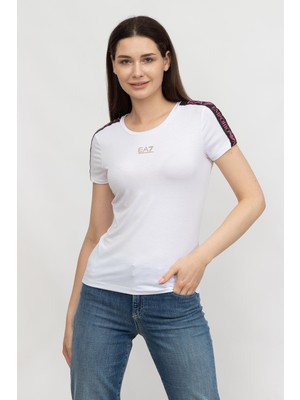Ea7 Kadın Bisiklet Yaka T-Shirt Beyaz